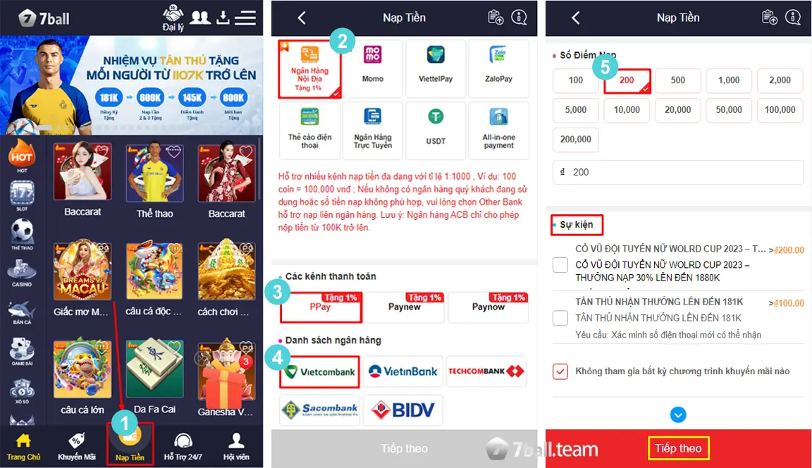 Hướng Dẫn 5 Hình Thức Nạp Tiền 7Ball Nhanh Chóng 10 Hình thức nạp tiền 7ball bằng ngân hàng địa phương
