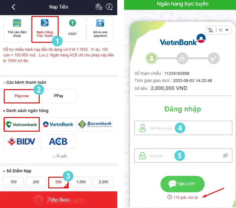 Hướng Dẫn 5 Hình Thức Nạp Tiền 7Ball Nhanh Chóng 12 Nạp tiền bằng internet banking